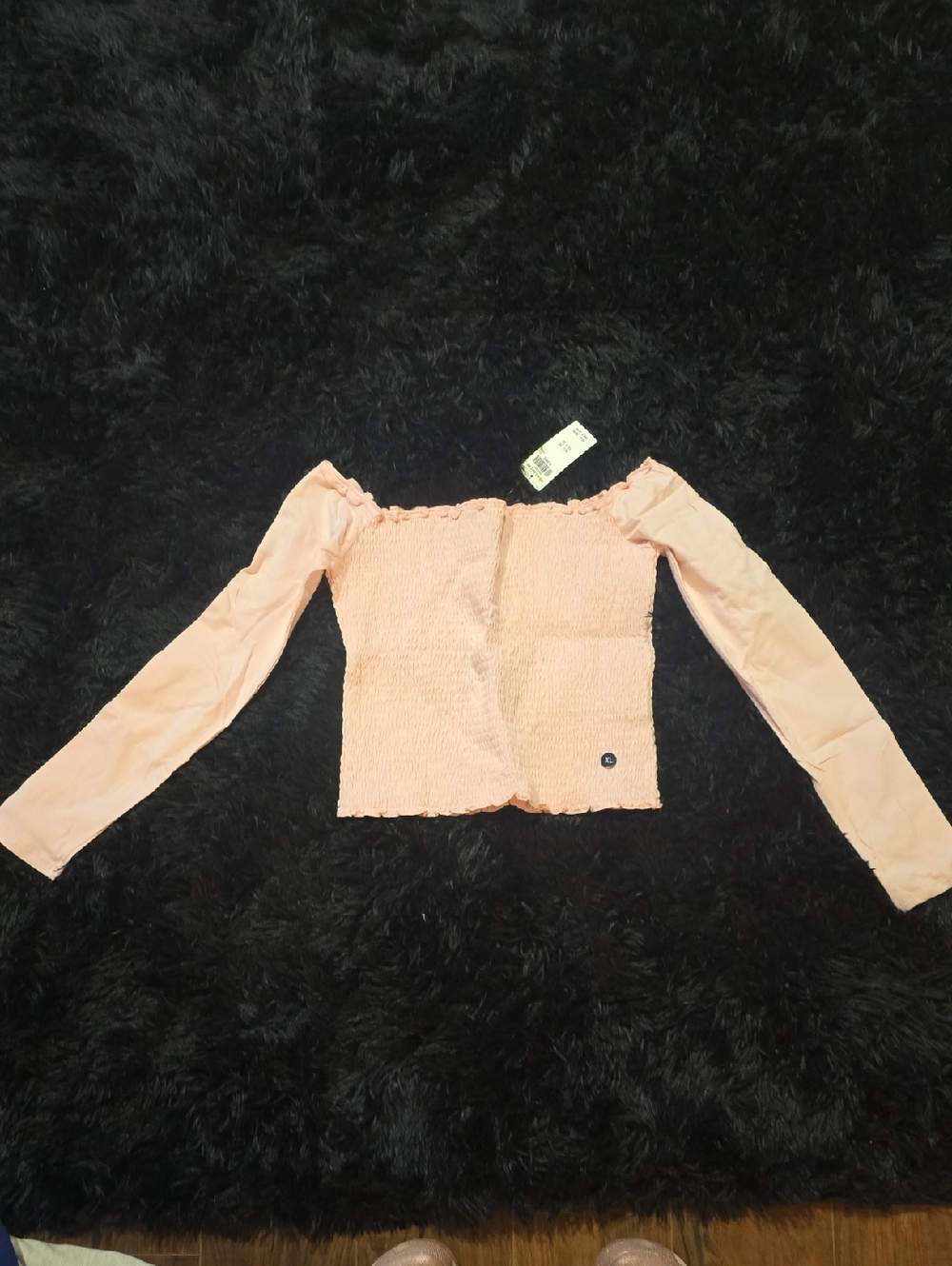 Hollister Pink Off-Shoulder Smocked Long Sleeve Top